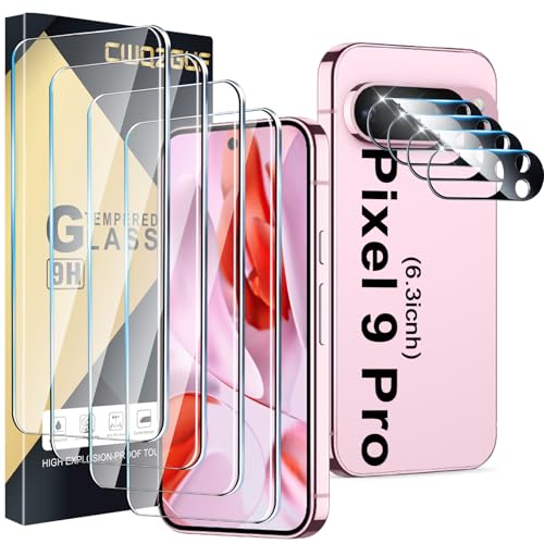 Screen Protector Compatible with Pixel 9 Pro 5G [4+4 Pack] Camera Lens Protectors HD Tempered Glass Fingerprint Unlock Support Touch Sensitive Anti Scratch