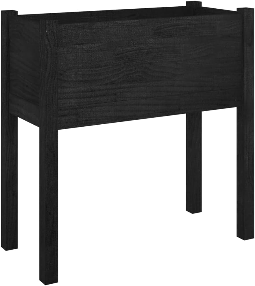 2-Pack Rustic Black Solid Pinewood Garden Planter Boxes 27.6 x 12.2 x 27.6 in Raised Outdoor Beds for Patio Balcony Terrace