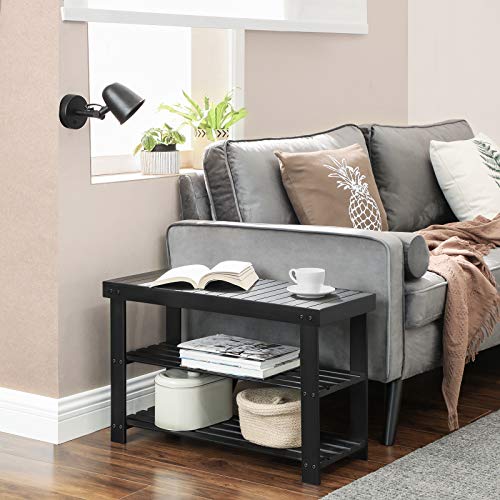 SONGMICS Sturdy Shoe Rack Bench,3-Tier Bamboo Shoe Organizer,Storage Shelf Holds Up to 264 Lbs,ideal for Entryway Bathroom Living Corridor