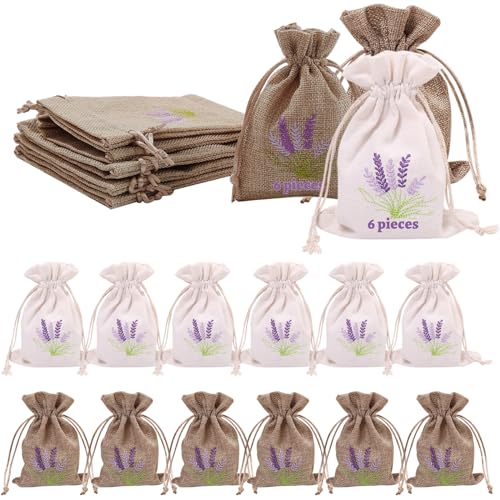 Lvjkes 12 Piezas Bolsas de Lavanda Bolsitas Bolsas, Bolso lavanda con cordón, Bolsas vacías de algodón y lino bordadas, Adecuado para lavanda, especias y hierbas(blanco y lino)
