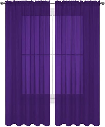 Luxury Discounts- 2 Paneles de voile para cortinas de ventana con tratamiento de bolsillo de Solid Rod en una variedad de colores