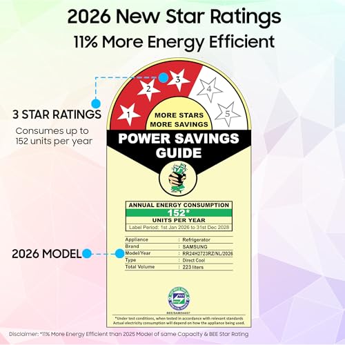 Image of Samsung 223 L, 3 Star, Digital Inverter, Direct-Cool Single Door Refrigerator (RR24H2723RZ /NL, Midnight Blossom Red, Single Touch Defrost, 2026 Model)