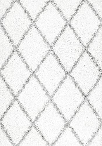 Image of Super Ultra Modern Soft Shaggy Handcrafted Anti-Skid Silk Touch Carpet, Size 10x13 Feet, Color White Grey