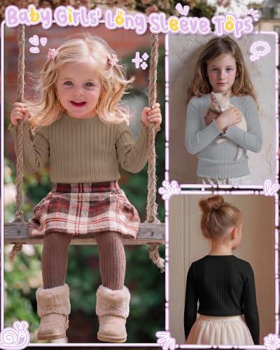 Image of 4 Pack Toddler Girls' Long Sleeve Shirts Cotton Tops