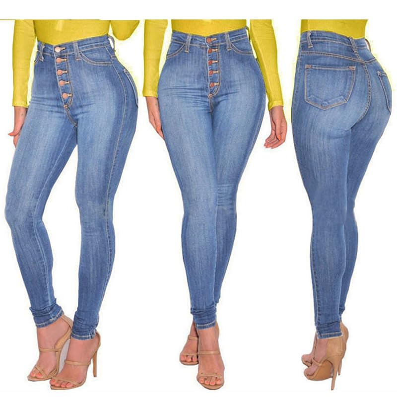 Womens High Rise Button Jeans Curvy Butt Stretch Soft Denim Skinny Pants Juniors Button Fly Super High Waist Skinnys4