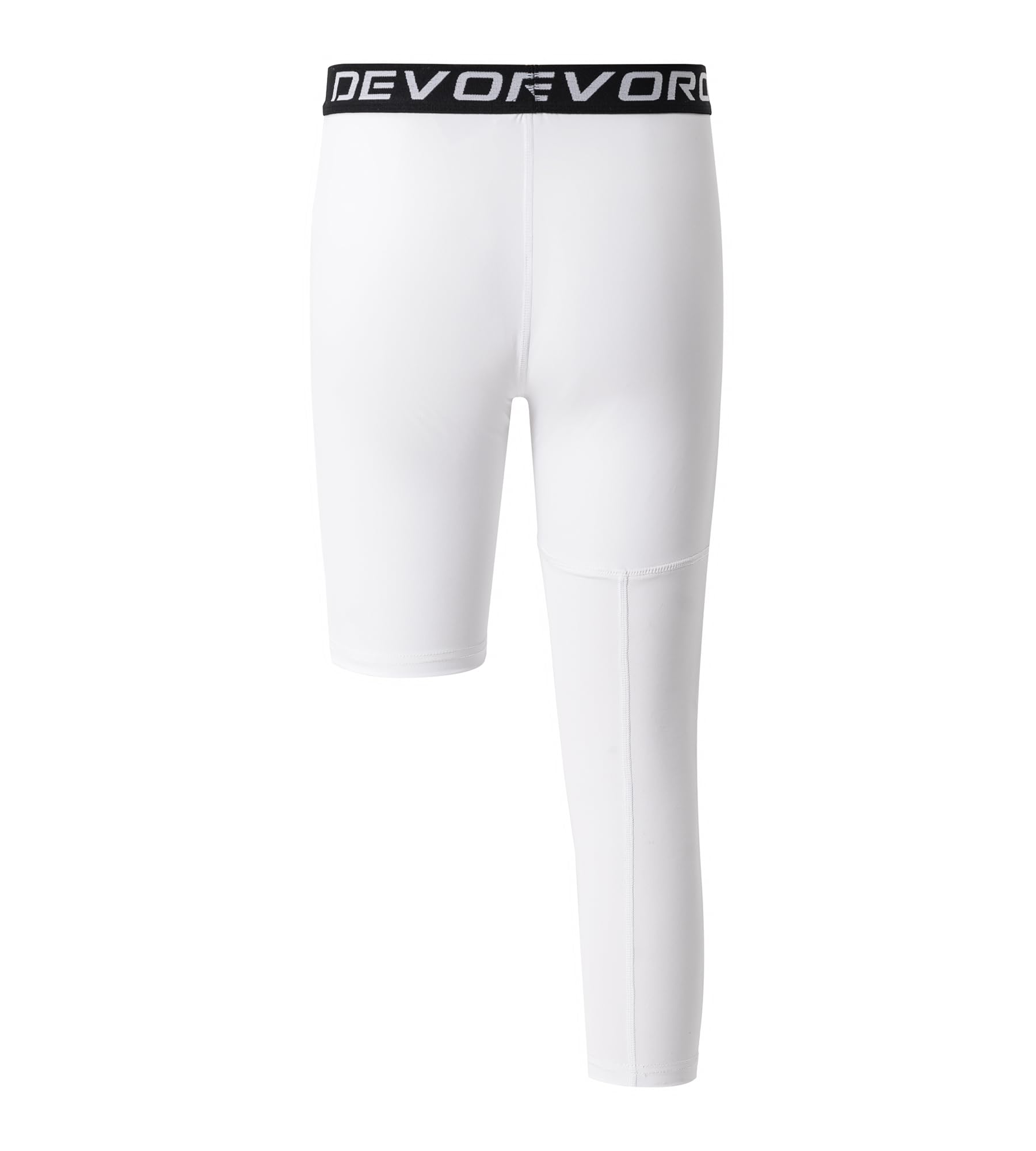 DEVOROPA Youth Boys One Leg Compression Pants with Knee Pads 3/4 Basketball Tights for Sports Base Layer Leggings White XS