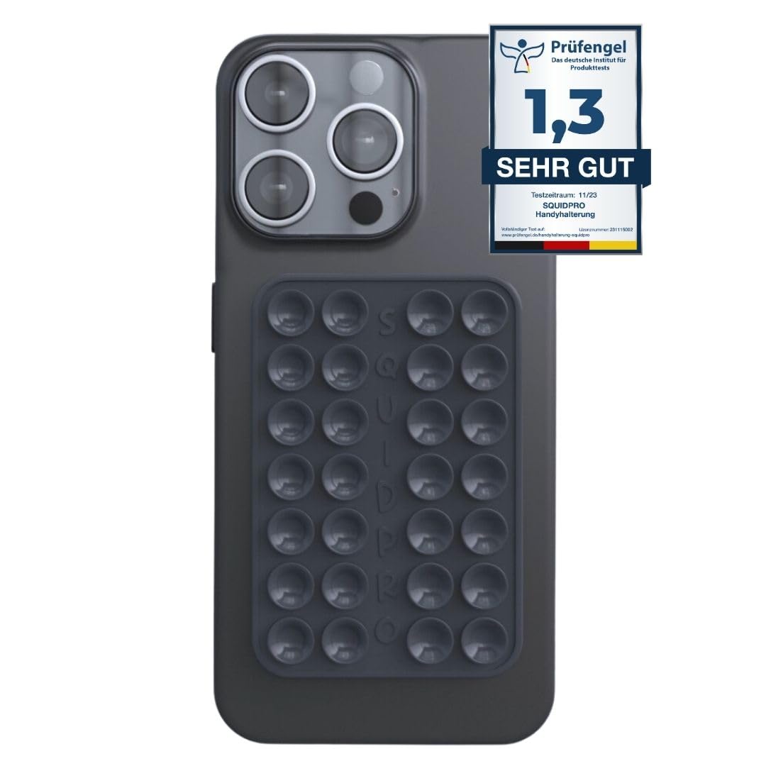 SQUIDPRO® - Silikon Saugnapf Handyhalterung, selbst-klebend, Kompatibel mit Allen gängigen iPhone- und Android Mobiltelefonen BZW. Handyhüllen, Freihändige Halterung für Selfies (Grey)