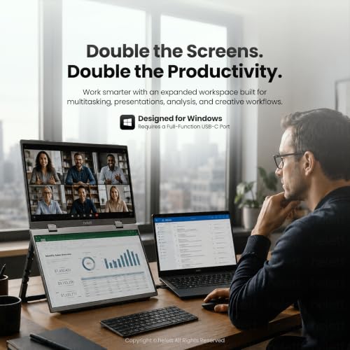 Image of helett️ LogicView Pro Portable 15.6 Inch Dual Monitor Support only with Windows Laptop VIA Type C|Foldable|1920x1080 Full HD IPS A+ Grade Display|300 Nits Brightness, 60Hz Refresh Rate|1Yr Warranty