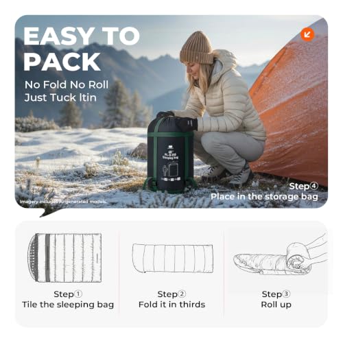 Bolsa de dormir de franela de algodón, 35-60°F XXL para 2 personas, para clima frío, impermeable con bolsa de compresión para senderismo, caza y viaje miniatura 7