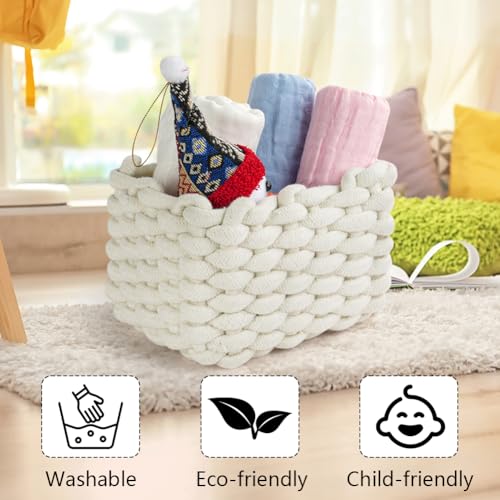 Aolso 2er-Set kleiner Aufbewahrungskorb aus geflochtenem Baumwollseil, Wickeltisch-Organizer, dekorative quadratische Regalkörbe für Kinderzimmer, Wohnzimmer und Badezimmer (weiß)