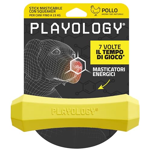 Playology Stick masticabile con squeaker per cani di taglia media (7-16 kg) | Gioco con aroma completamente naturale di pollo, per masticazioni aggressive | Facile da pulire, materiali atossici