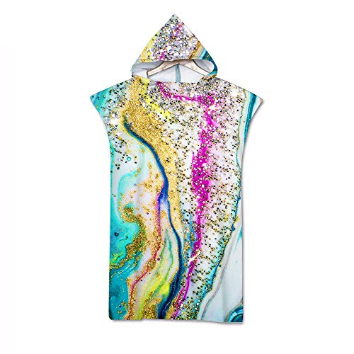 Surwin Badeponcho Strandtuch Herren Damen Surfen Wechseln Handtuch Poncho Mit Kapuze kompakt und sehr leicht Robe Bademantel Surfponcho für Strand Schwimmen Schnorchel (70 * 110cm,Regenbogenfarben)
