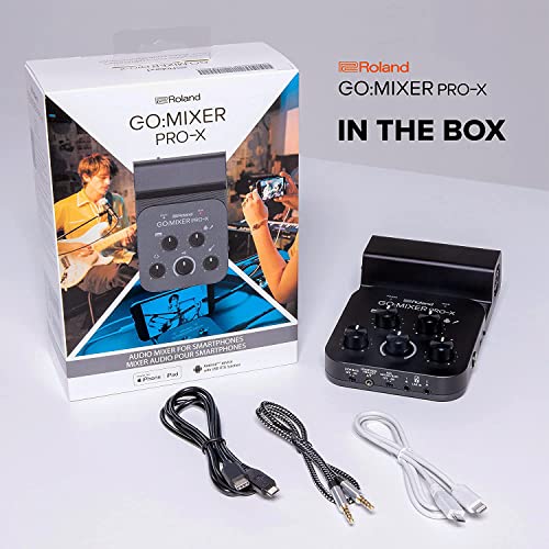 Image of Roland GO:MIXER PRO-X Audio Mixer for Smartphones Bundle with Instrument Cable, Microphone Cable, and Austin Bazaar Polishing Cloth