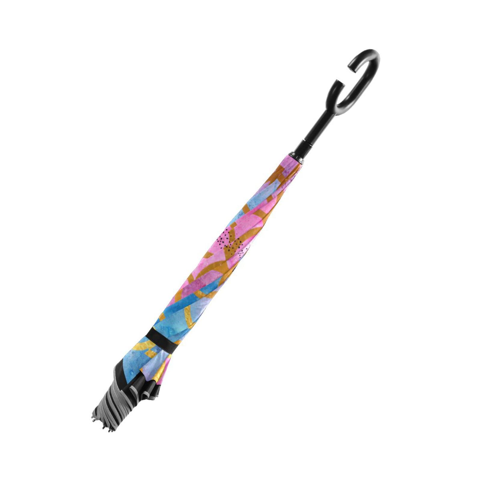 MNSRUU Doble capa invertida sirena acuarela peces escamas paraguas coches inversa viento lluvia paraguas para coche exterior con mango en forma de C protección UV a prueba de viento, Pink, L