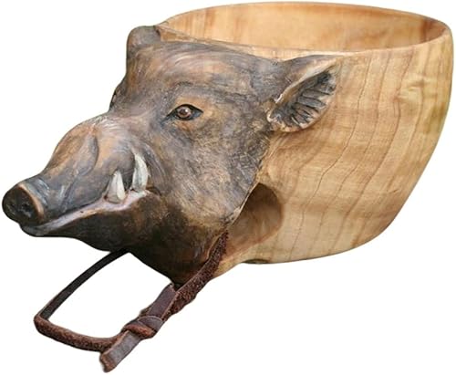 Valcatch Taza de madera tallada a mano portátil Varios animales cabeza forma taza al aire libre camping beber taza accesorios de cocina