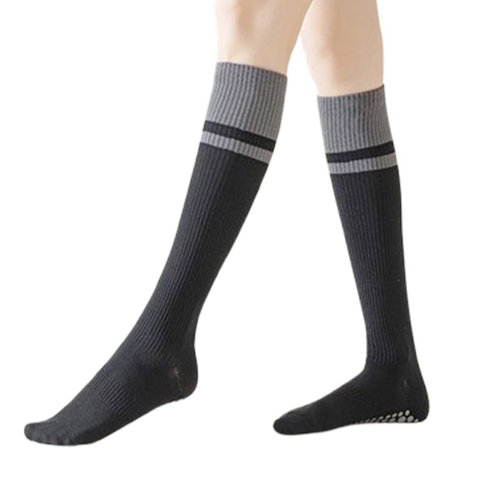 Minluocer Women's Black Long Pilates Socks Non Slip Yoga Grip Socks Breathable Anti-Slip Grippy Socks For Pilates Yoga Running Ballet Workouts Fitness