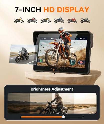 Image of 7 inch Motorcycle Wireless CarPlay GPS Navigation System, Android Auto Portable CarPlay Screen for Motorcycle, Dual Bluetooth Car Play Moto, Si-ri, Goo-gle Assistant, EQ, IP67 Waterproof Moto Screen