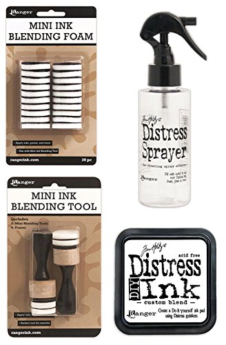 Tim Holtz Distress Bundle of 4 Items - Sprayer, DIY Ink Pad, Blending Tools, and Blending Foams