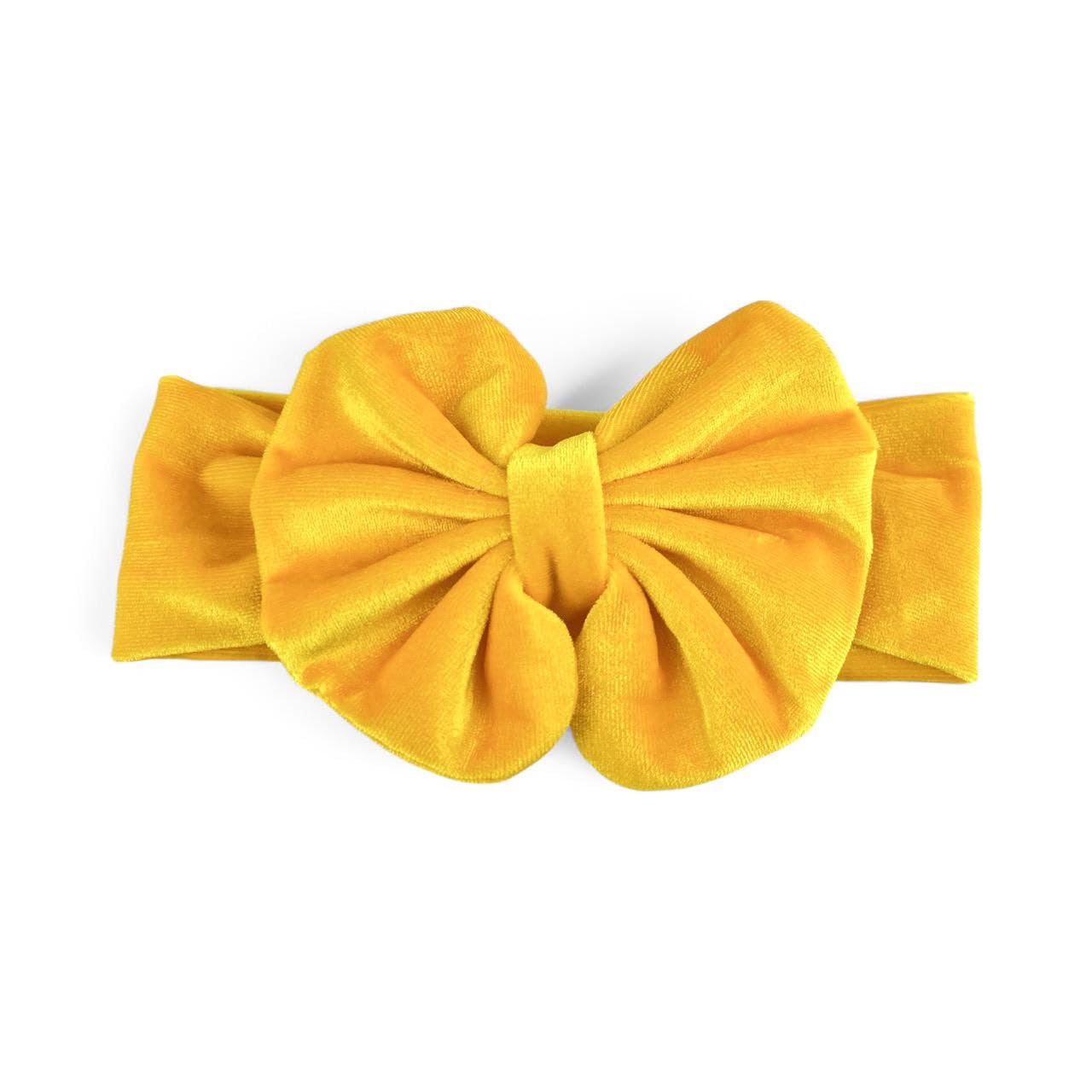Diadema para bebé de terciopelo con lazo grande (3‑18 meses) – Cinta de pelo elástica y suave para Navidad y ocasiones especiales (Amarillo)