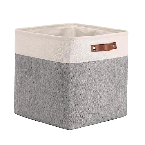 Genérico Cesto Organizador Tecido Linho Dobrável 33x33x33 Cinza