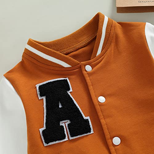 Brilliantme Toddler Baby Boy Vintage Letter Baseball Jacket Varsity Jacket Harajuku Retro Hip-Hop Streetwear Bomber Outwear (Orange , 18-24 Months ) #TOP3
