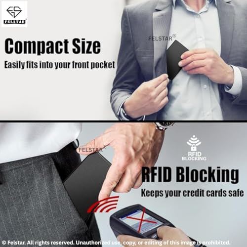 Image of FELSTAR Customized /Personalized Name Engraved Card Holder RFID Blocking Aluminum Pop Up Smart 6-7 Credit /Debit ATM Wallet for Men's and Women's Corporate Gift for Employees (RFID Blocking Print)