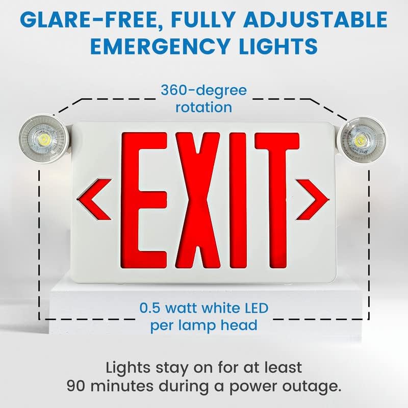 Ciata Ultra Bright Led Decorative Red Exit Sign & Emergency Light Combo with Battery Backup, Fire Exit Sign with Lights, Lighted Exit Signs with Battery Backup, 6-inch Red Letters