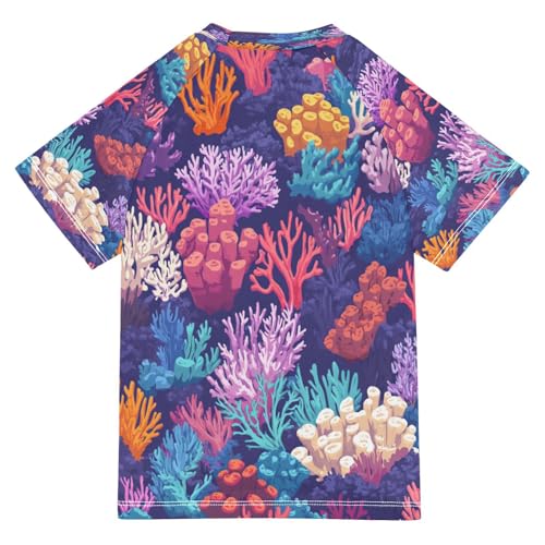 Boys Short Sleeve T-Shirts Sea Coral Reefs Rashguard Kids Swim Shirts Sun UPF 50+2
