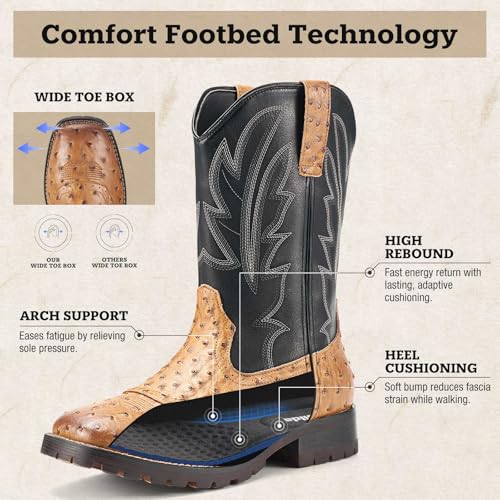 rollda cowboy boots for men western boots men39s square toe chunky heel mid-calf boots classic embroidered pull on tabs