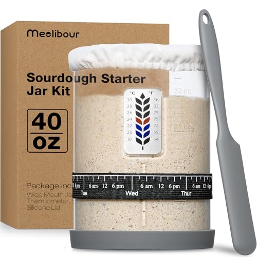 Comparison: Best Sourdough Starter Container 2 Premium Pro Sourdough Starter Jar Kit - 40oz Large Wide Mouth Sourdough Bread Jar with Marked Feeding Band, Thermometer, Scraper, Cloth Cover and Silicone Lid/Base, Glass Container, Baking Supplies