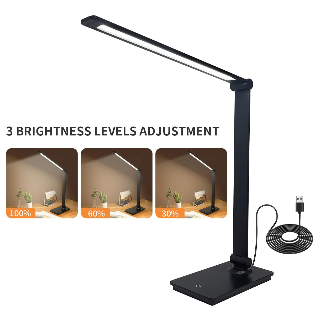 LUJOLUMIN - Lámpara de escritorio, lámpara de lectura regulable, CRI>90, 700 lúmenes, 3 niveles de brillo, control táctil, lámpara LED plegable LED para niños, trabajo, oficina, estudio 2
