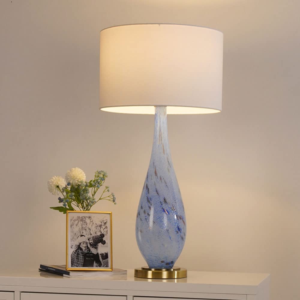 Lampada da Tavolo Comodino Lampada da tavolo in vetro di grandi dimensioni Lampade da scrivania Lampada da comodino da comodino blu di lusso moderna leggera per camera da letto Hotel decorativo Lampad