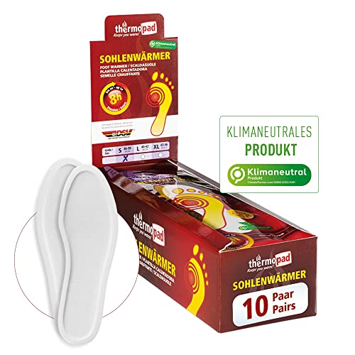 THERMOPAD Plantillas calentadora S (36-37) - 10 Pares - Calor Natural hasta 8 Horas - para Todos los Zapatos - Activado por Aire inmediatamente