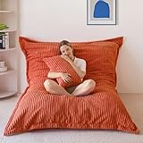 MAXYOYO Giant Bean Bag Chair with Pillow, 3 in 1 Convertible Bean Bag Chair for Adults with Washable Cover, Removable Floor Cushion Stuffed Floor Lounger for Living Room Bedroom, Orange, Full