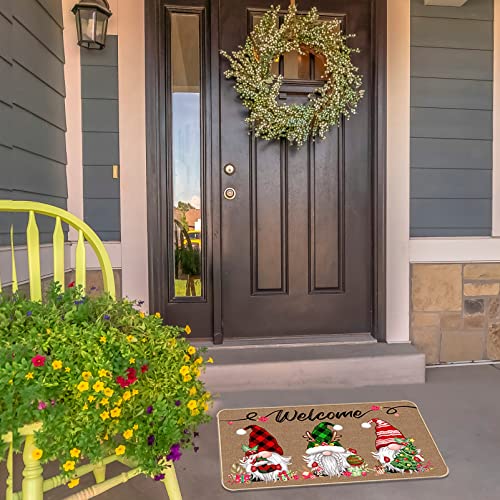 Image of TREWAVE Christmas Welcome Decorative Doormat, Christmas Gnome Buffalo Plaid Door Mat, Non Slip Entrance Floor Rug, 29 x 17 Inch