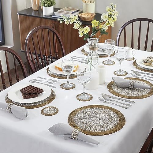 Penguin Home Handcrafted Glass Beaded Round Placemats, Coasters & Napkin Rings Set of 18 - Image 3