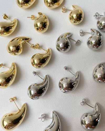 Small Teardrop Gold Chunky Earrings for Women,Thick Gold Plated Hoop Hypoallergenic Water Drop Earring Dupes for Women 18MM