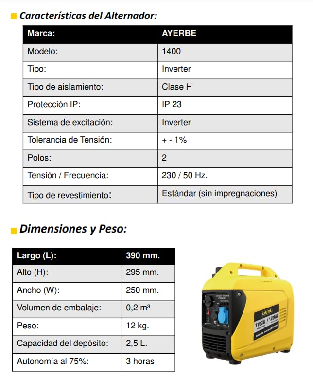BRICOSOL GENERADOR GASOLINA AY-1400 INVERT