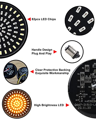 Image of NTHREEAUTO 1157 LED Front Rear Turn Signals, 2 Inch Bullet + 3-1 /4 Inch Flat Smoked Turn Signal Light Lens Compatible with Harley Dyna Softail Sportster Road King Street Glide Touring 1986-2023