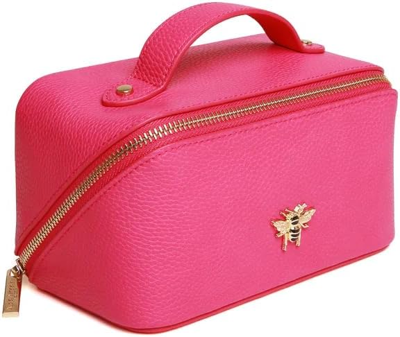 Luxury Beauty Case by Alice Wheeler London Train Case Vanity Toiletry Bag Make-Up Case for Ladies. Size Mini (Hot Pink), Hot Pink, casual