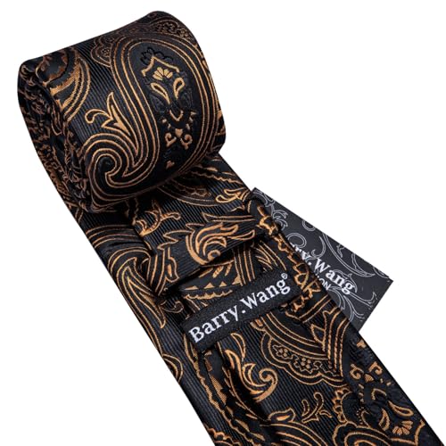Image of Barry.Wang Men Tie Set Paisley Silk Necktie Pocket Square Cufflinks Formal Wedding Business Party
