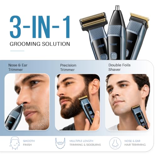 Image of VGR VL-366 Limited Edition 3-in-1 Grooming Kit for Men & Salon with 90 min Long Runtime | Powerful 600mAh Lithium Battery | All-in-One Trimmer kit for Face, Nose, Ear, and Body Grooming (Blue)