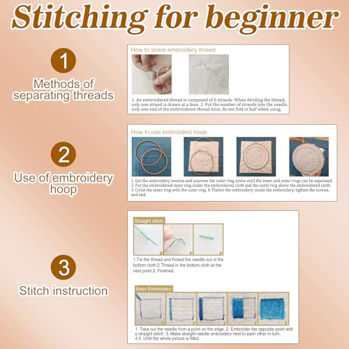 Image of Mindsoft 3 Set Needlepoint Kit for Beginners with Hoop,Otter | Bamboo Hoop Thread Needles Instructions, Easy Hand Embroidery for Beginners Home Crafts,Pre-stamped Funny Cute Designs