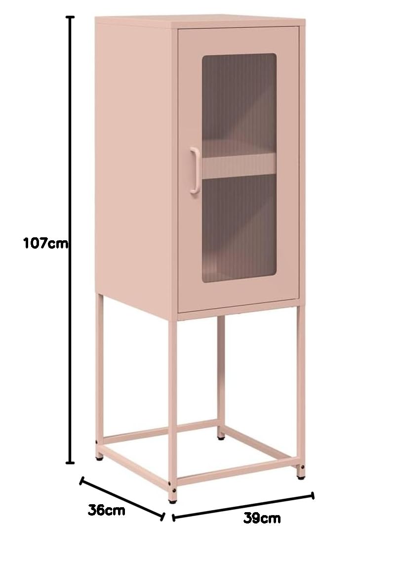 Credenza Rosa in Acciaio Laminato a Freddo 36x39x107 cm con Ampio Spazio di Archiviazione e Maniglie Pratiche, Mobile Multiuso per Cucina Bagno o Ingresso, Struttura Stabile