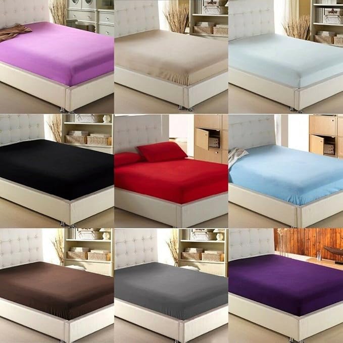 Double Bed Fitted Sheet 25cm Deep Elasticated Corners, Easycare Percale Anti Allergy Plain Bottom Bed Sheets (Mustard, Double 135 x 190 cm)