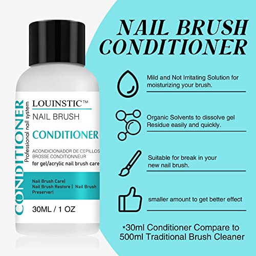 Image of LOUINSTIC Nail Brush Cleaner & Conditioner, Low-Odor, 30ml | Fast-Acting Cleaner Liquid for Builder & Acrylic Powder Brush, Forms Surfaces, for Nail Extension, Salon /Home DIY Stuff