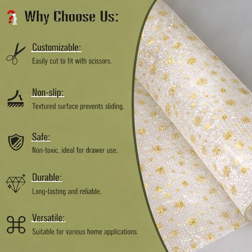 Image of SHOPPOFOBIX Kitchen Mat EVA Food Grade Multipurpose Washable Anti Slip Mat /Sheet for Fridge, Shelf Liner, Table, Kitchen Drawer mat (Golden Mini Flower)
