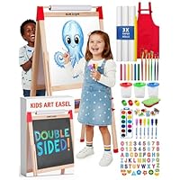 Blue Squid Art Easel for Kids, Easels for Toddlers | Adjustable Art Easel with Paper Roll, Magnetic Kid Chalkboard Easel Double Sided, Toddler White Board Toddler Easel for Kids 100+ Accessories