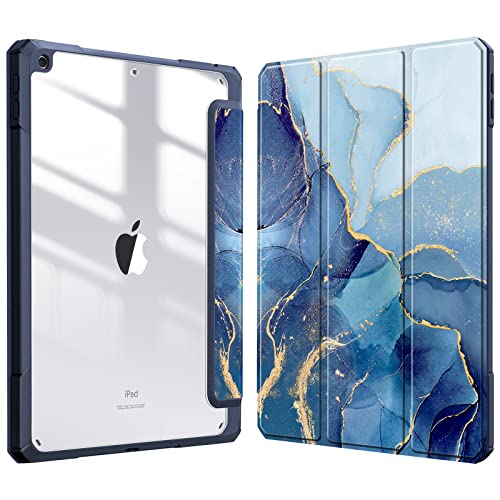 Image of Fintie Hybrid Slim Case for iPad 9th / 8th / 7th Generation (2021 /2020 / 2019) 10.2 Inch - [Built-in Pencil Holder] Shockproof Cover with Clear Transparent Back Shell, Ocean Marble