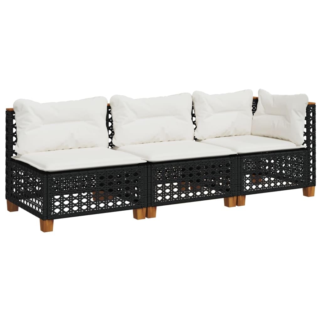Gecheer Divano da Giardino a 3 Posti con Cuscini Nero in Polyrattan,Divani,da Giardino,per Esterno,Salottini,Salotto da Giardino,da Esterno,Divano Modulare,Set da Giardino,365941